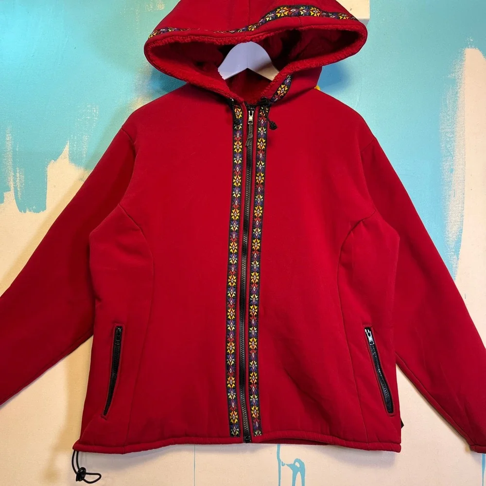 VTG J2 Softwear Fleece‎ Hooded Jacket 90S Women's L Made in Salida Colorado USA